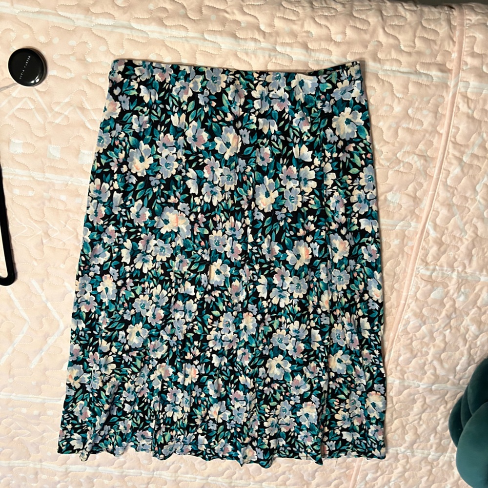 Charlotte Russe Black Floral High Waisted Slip Midi Skirt